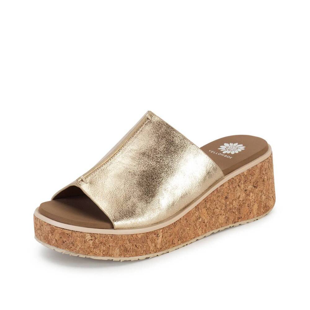 NEW YELLOWBOX women's vienna cork wedge sandal in platino